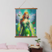 緑のドレスの女性の赤い髪の妖精のポートレート 吊り下げ型タペストリー (寝室)