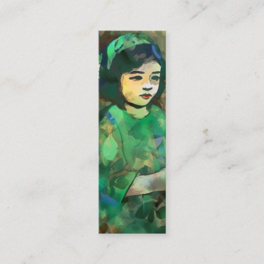 緑のドレスの少女ブックマーク スキニー名刺 (正面)