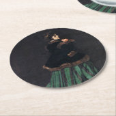 緑のドレスを着たモネ女性 ラウンドペーパーコースター (アングル)