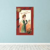 緑のドレスを着た女性がリンゴを剥く キャンバスプリント (インサイチュ (ウッドフロア))