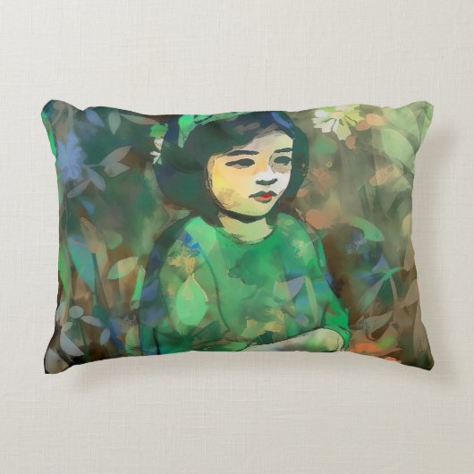 緑のドレスを着た少女 アクセントクッション (正面)