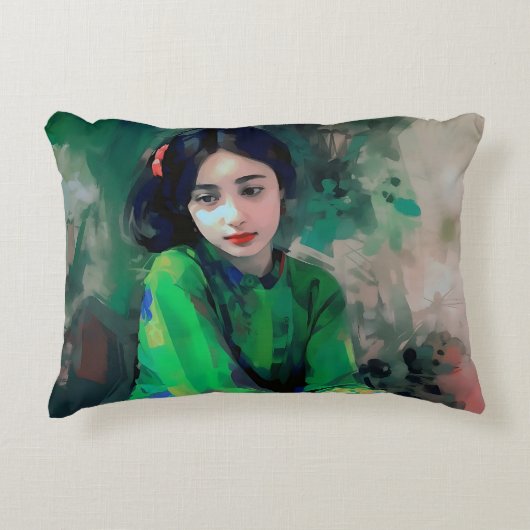 緑のドレスを着た少女 アクセントクッション (正面)
