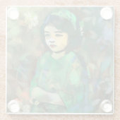 緑のドレスを着た少女 ガラスコースター (裏面)