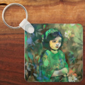 緑のドレスを着た少女 キーホルダー (正面)