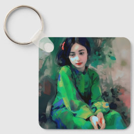 緑のドレスを着た少女 キーホルダー