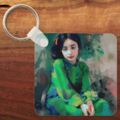緑のドレスを着た少女 キーホルダー (正面)