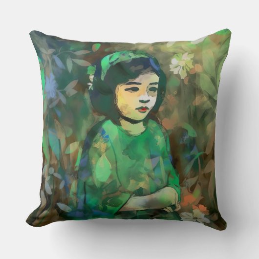 緑のドレスを着た少女 クッション (正面)