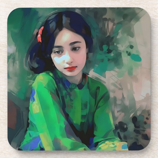 緑のドレスを着た少女 コースター (正面)