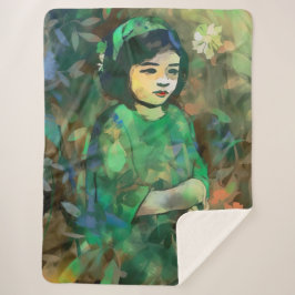 緑のドレスを着た少女 シェルパブランケット