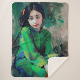 緑のドレスを着た少女 シェルパブランケット