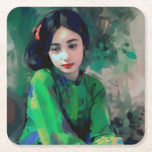 緑のドレスを着た少女