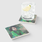 緑のドレスを着た少女 ストーンコースター (横)