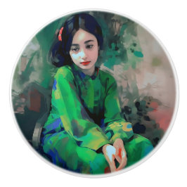 緑のドレスを着た少女 セラミックノブ