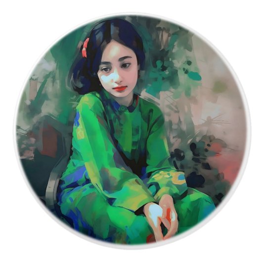 緑のドレスを着た少女 セラミックノブ (正面)