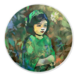 緑のドレスを着た少女 セラミックノブ