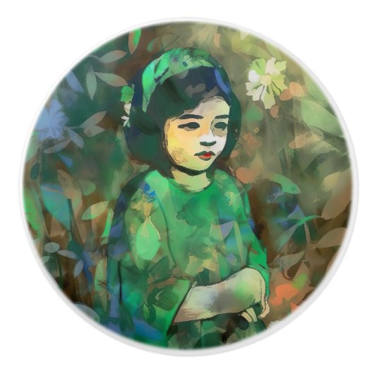 緑のドレスを着た少女 セラミックノブ (正面)