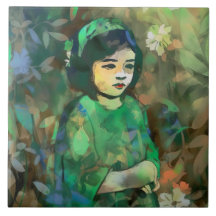 緑のドレスを着た少女