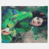 緑のドレスを着た少女 フリースブランケット (正面(横))