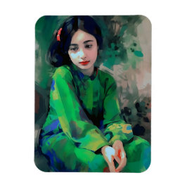 緑のドレスを着た少女 マグネット