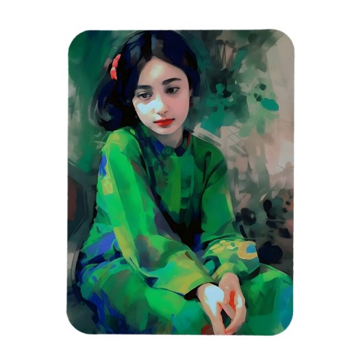 緑のドレスを着た少女 マグネット (縦)