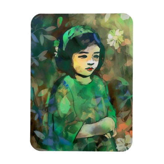 緑のドレスを着た少女 マグネット (縦)