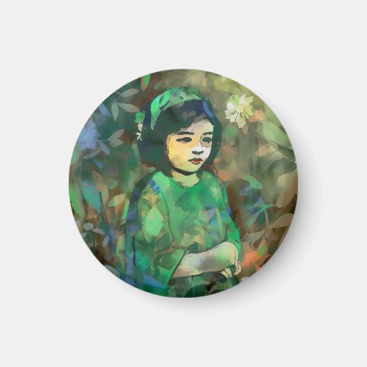 緑のドレスを着た少女 マグネット (正面)