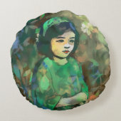 緑のドレスを着た少女 ラウンドクッション (裏面)