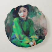 緑のドレスを着た少女 ラウンドクッション (裏面)