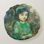 緑のドレスを着た少女 ラウンドクッション (裏面)