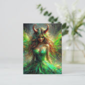緑のドレスを着た角を持つ妖精 ポストカード (スタンド正面)