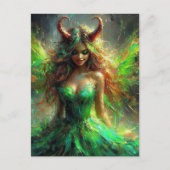 緑のドレスを着た角を持つ妖精 ポストカード (正面)