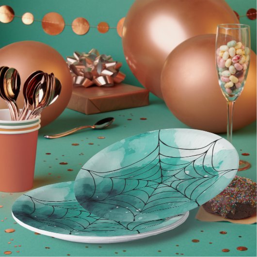 緑のドードルスパイダーウェブ ペーパープレート (複数)