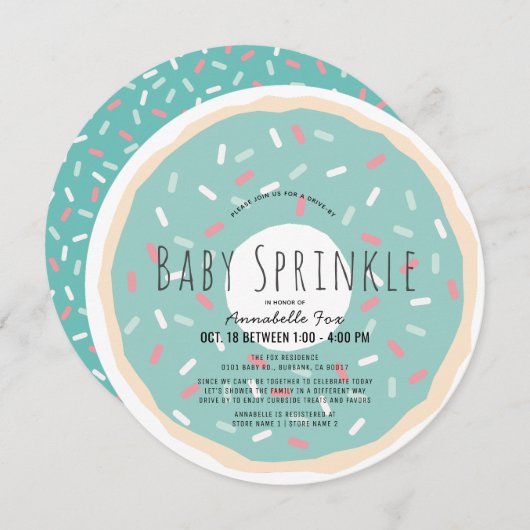 緑のドーナツ駆動ベビー散水シャワーサークル 招待状 (正面/裏面)