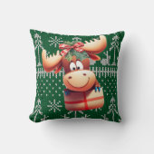 緑のニット模様の漫画ムース クッション (正面)