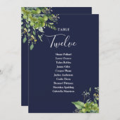 緑のネイビーブルーのシーティングプランテーブル番号 サンキューカード (正面/裏面)