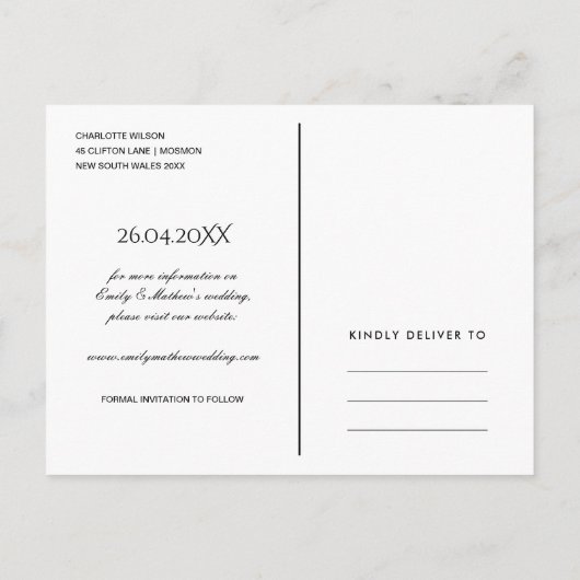 緑のネイビーユーカリ水の色は、日付を保存 案内ポストカード (裏面)