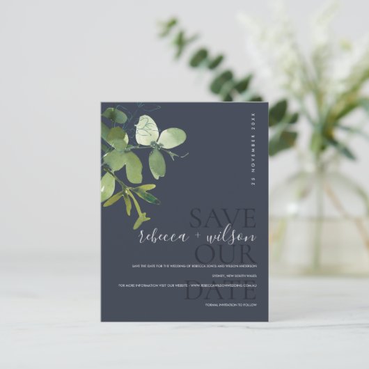 緑のネイビーユーカリ水の色は、日付を保存 案内ポストカード (スタンド正面)