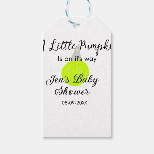 緑のネオンカボチャの小さなカボチャが進んでいる ギフトタグ (正面)