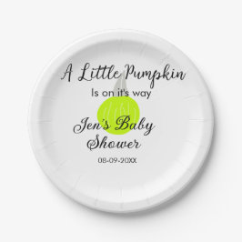 緑のネオンカボチャの小さなカボチャが進んでいる ペーパープレート