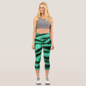 緑のネオンタイガーのストライプ カプリレギンス (正面)