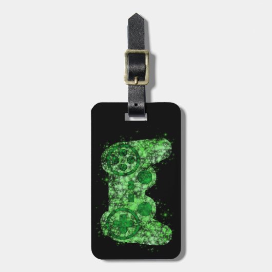 緑のネオンビデオゲームのコントローラーの荷物のラベル ラゲッジタグ (正面縦)