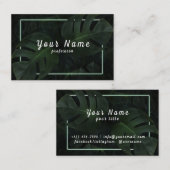 緑のネオンフレーム熱帯葉ベクトル 名刺 (正面/裏面)