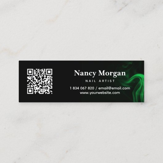 緑のネオン後を追ソーシャルメディアQRコード スキニー名刺 (裏面)