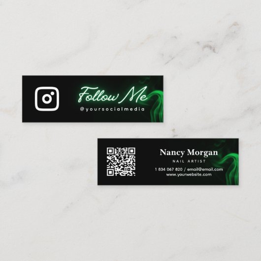 緑のネオン後を追ソーシャルメディアQRコード スキニー名刺 (正面/裏面)