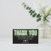 緑のネオン書道ありがとうメディア挿入 名刺 (スタンド正面)