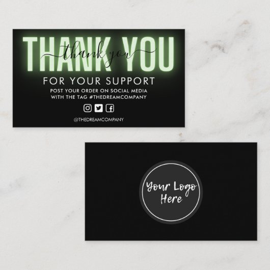 緑のネオン書道ありがとうメディア挿入 名刺 (正面/裏面)