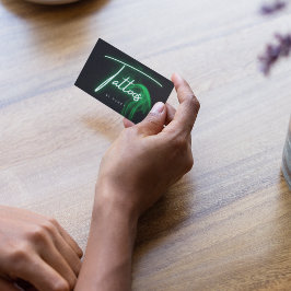 緑のネオン&スモークタトゥー手書きスクリプト 名刺