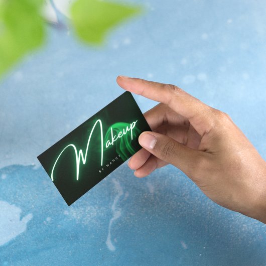 緑のネオン&煙メイクアップ手書きスクリプト 名刺