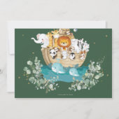 緑のノアの箱舟の誕生日パーティー写真 サンキューカード (裏面)