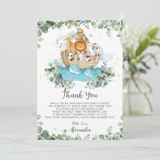 緑のノアの箱舟の赤男女兼用ちゃんシャワー サンキューカード (スタンド正面)